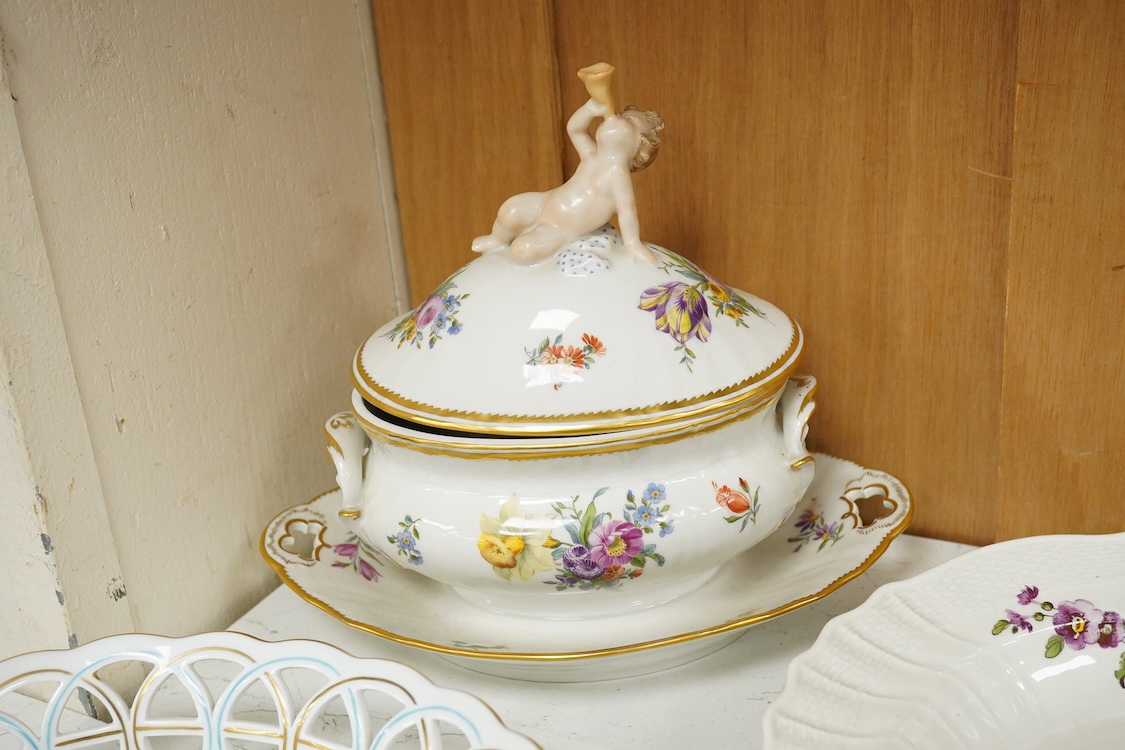 A Copenhagen putti tureen and cover-21cm high, a Herend basket, two Vienna type dishes and similar basket